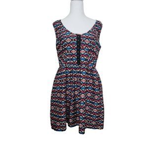 Band Of Gypsies Mini Dress Women's Medium Pink Blue Line Southwestern Sleeveless